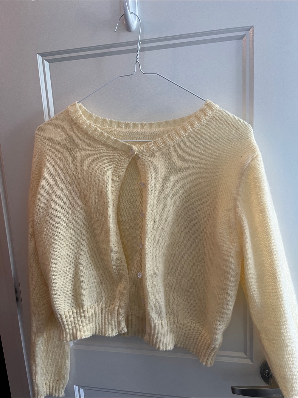 Simons Pale Yellow Fuzzy Button Cardigan